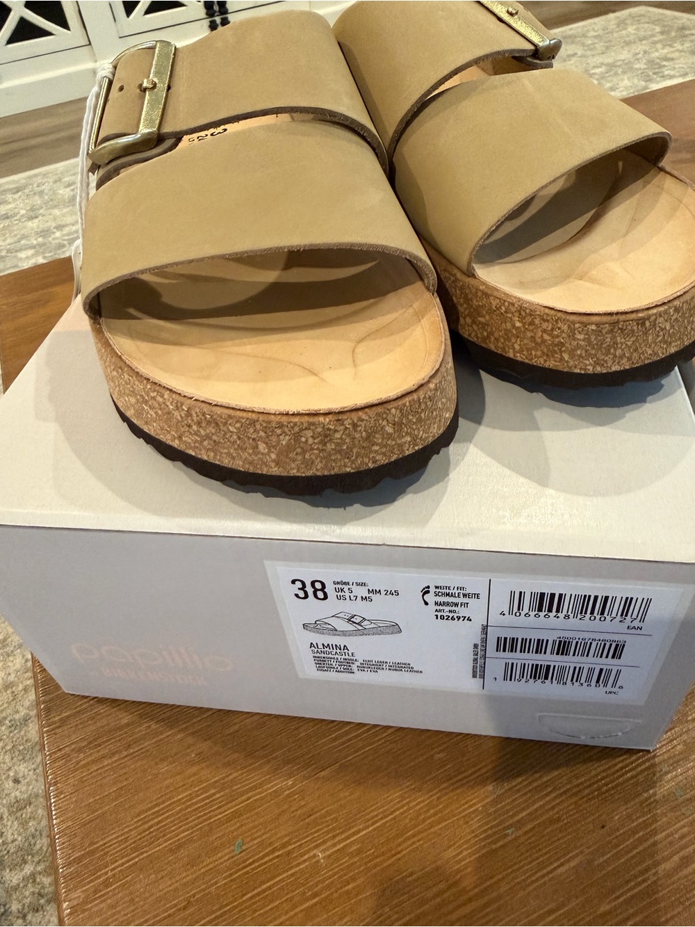 Birkenstock Papillio Almina Sandcastle Double-Strap Slide with Gold Buckles - Picture 4 of 8